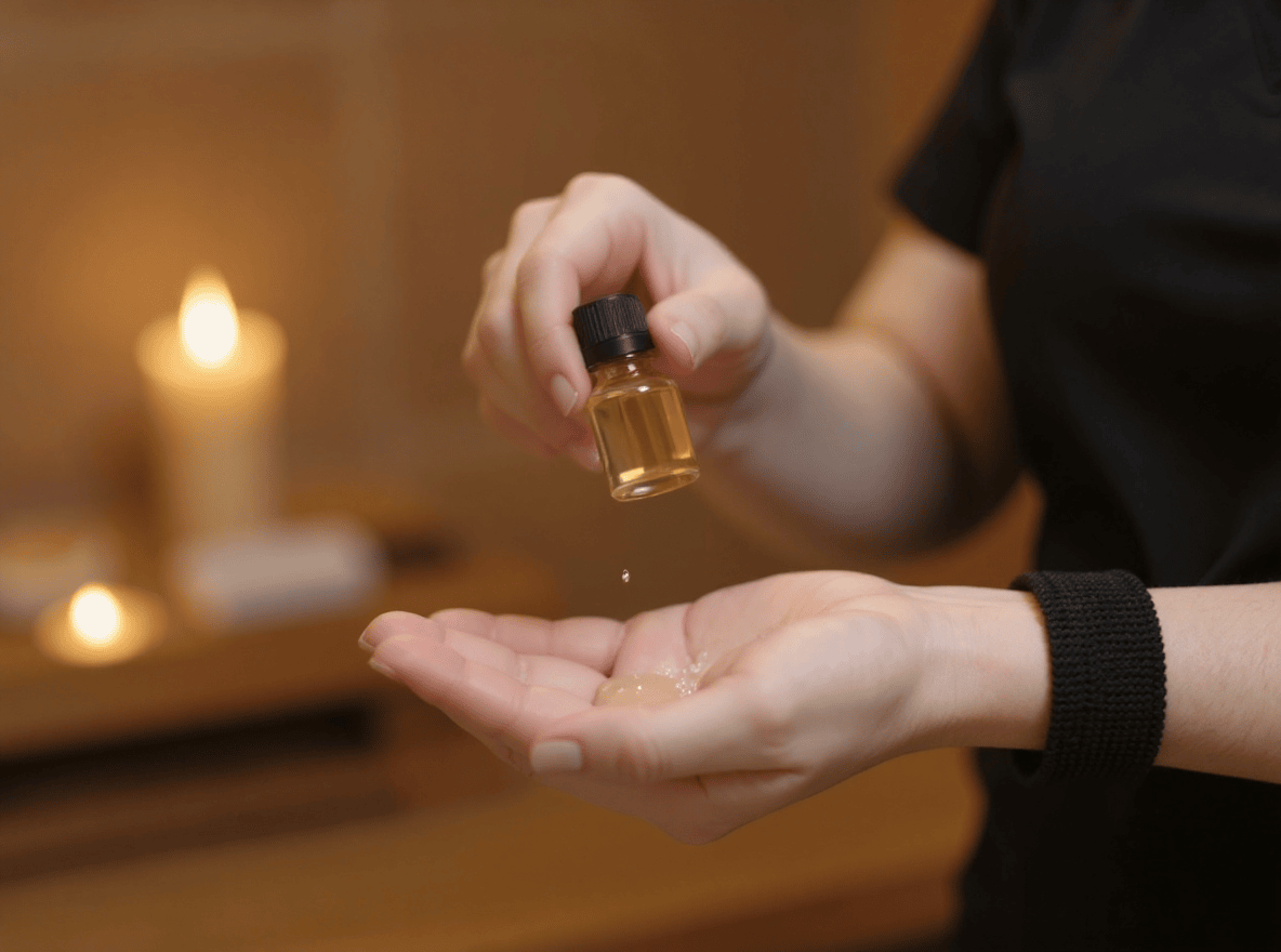 Oil preparation — hands close-up